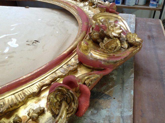 espejo estilo isabelino antiguo moldes piezas restaurado neorococo dorado moldura restauracion toledo antiguedades muebles